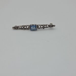 Sterling Silver Marcosite Blue Gemstone Brooch